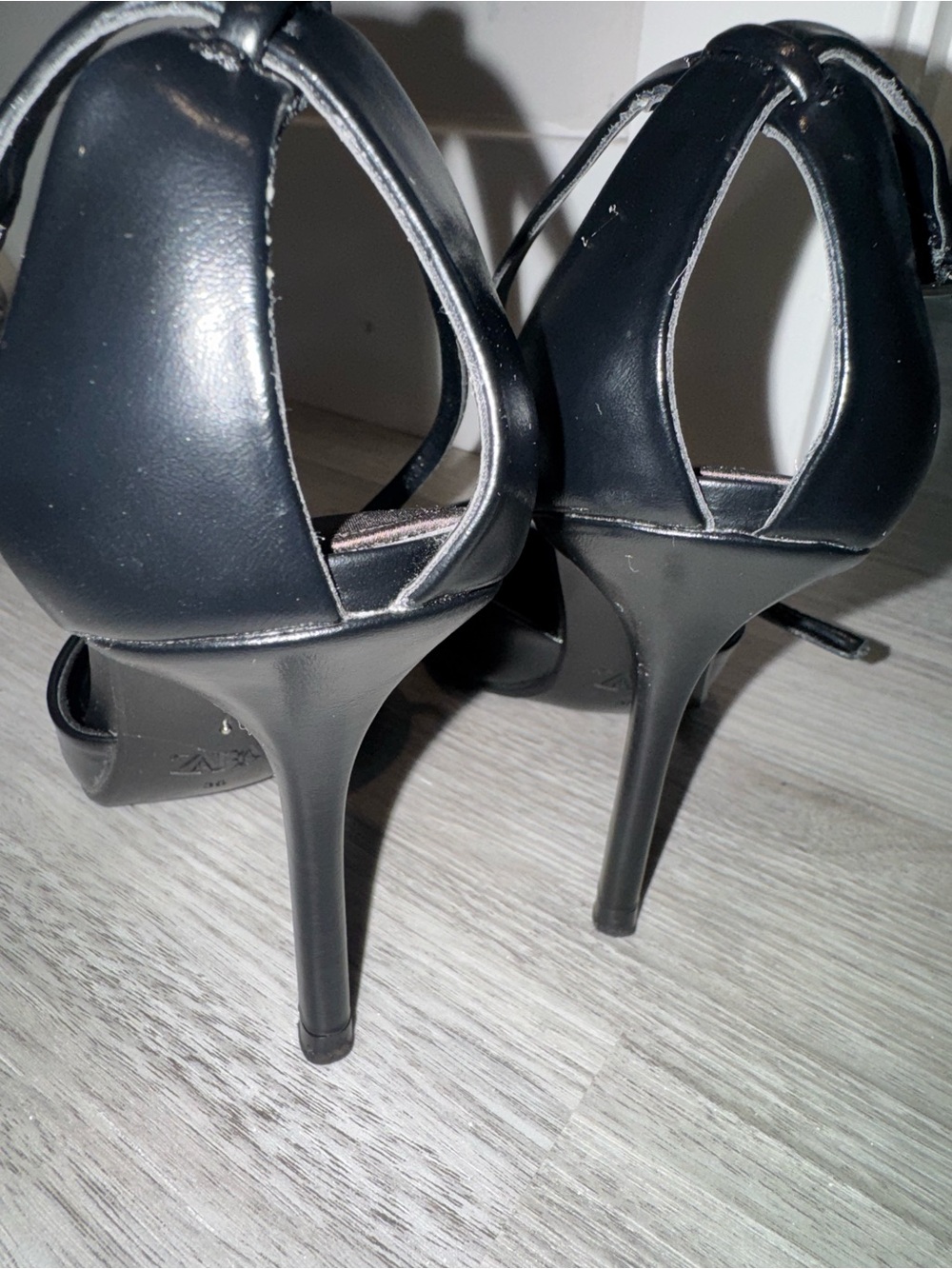 Zara Black Pointed Ankle-Strap Heels - Picture 6 of 6